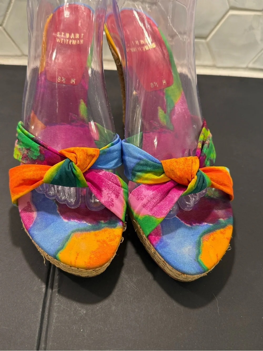 Stuart Weitzman RARE Not So Tropical Watercolor Knot Jute Platform Sandal Sz 8.5